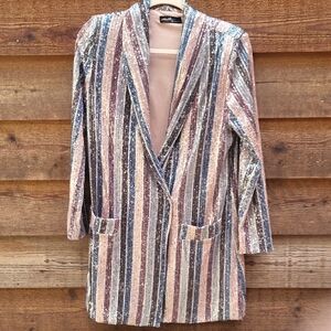 Elegant Multicolor Sequin Striped Blazer